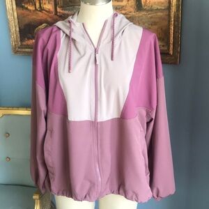 Legend mauve color block zip up windbreaker athletic jacket with hoodie size L